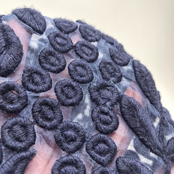 YOANA Baraschi BHLDN Navy Embroidered Floral Leaf Lace 100% Silk Cocktail Dress - Picture 10 of 16